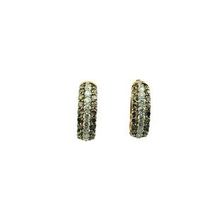 Vintage 14 Karat Yellow Gold Brown and White Diamond Hoop Earrings #15308